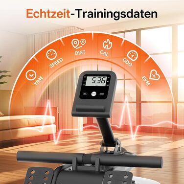 Гребний тренажер YAMO для домашнього використання, водний гребний тренажер для домашнього використання, 6-рівневе регулювання опору, підтримка Bluetooth, надзвичайно широке сидіння, вантажопідйомність до 158 кг, з тримачем для планшета YR35