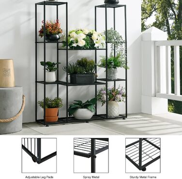 Металева підставка для квітів, 4 яруси, 11 горщиків, підставка для рослин для приміщень/вулиці, водонепроникна, багатоярусна підставка для рослин для саду, балкону, вітальні, двору, чорна, 95x25x120 см