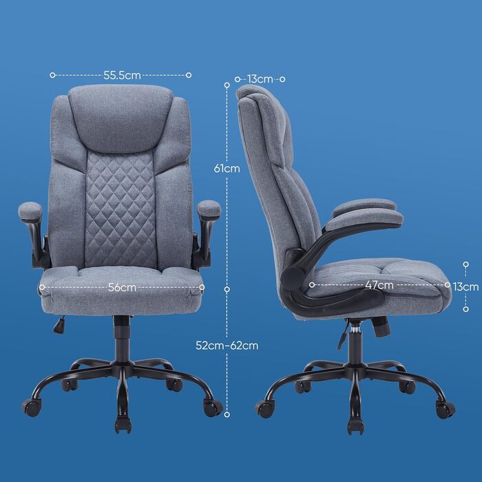Крісло керівника з функцією гойдання, регульоване по висоті офісне крісло, ергономічне офісне крісло з підголівником та складними підлокітниками, обертове на 360 крісло, сіра тканина