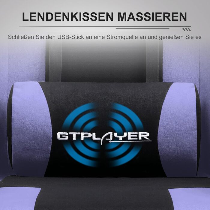 Тканина для ігрового крісла GTPLAYER, офісне крісло, масажне ігрове крісло, ергономічне ігрове крісло з підставкою для ніг, підголівник, масажна подушка для попереку, м&39яке ігрове крісло, обертове крісло, фіолетове