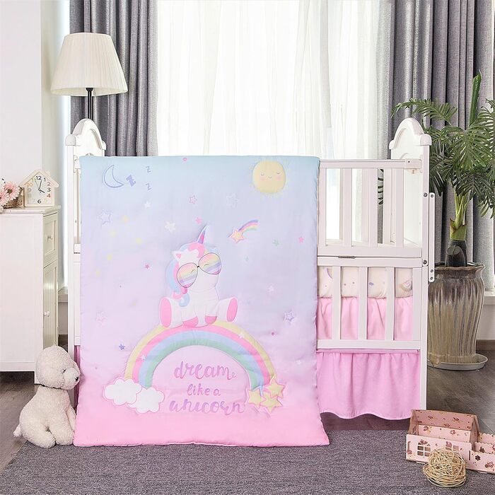 Комплект постільної білизни для дитячого ліжечка La Premura Єдиноріг для дівчаток - Комплект постільної білизни для дитячого ліжеч