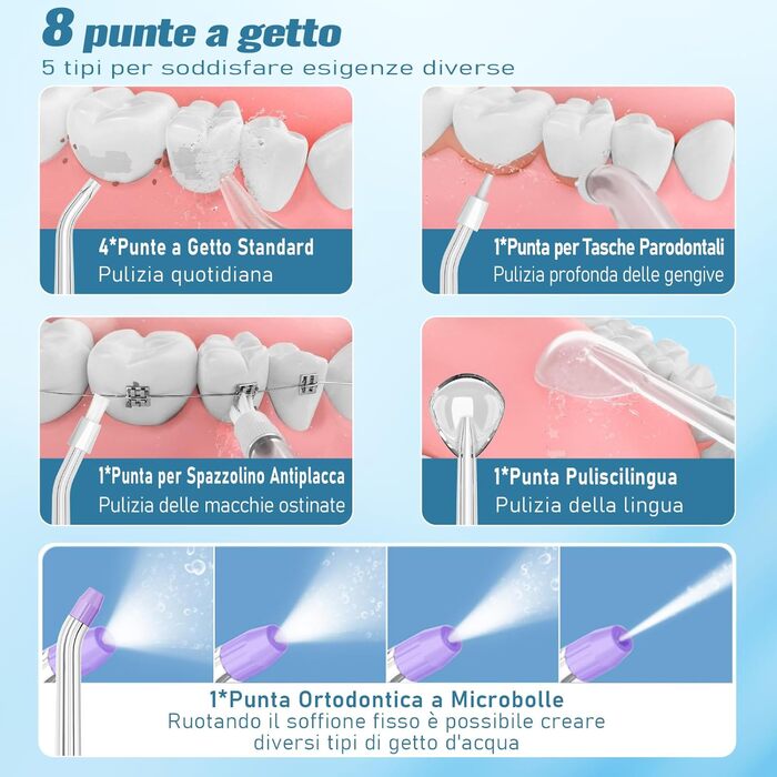 Бездротовий іригатор для зубів та брекетів, 300 мл, з 8 насадками-розпилювачами, 5 режимів роботи, водонепроникний IPX7, портативний для дому та подорожей, чорний