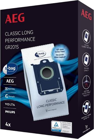 Пилосос AEG VX82-1-KO (75 перероблених матеріалів, авторегулювання потужності, наднизький рівень шуму на килимах) та мішки для пилососа s-bag Classic Long Performance GR201S (білі)
