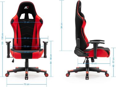 Тканинне ігрове крісло SRACER R6, ігрове крісло до 130 кг, гоночне крісло з підголівником, з поперековою опорою, з 2D підлокітниками, чорно-червоне