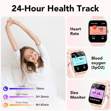 Розумний годинник CASCHO для жінок та чоловіків, 1,85-дюймовий HD-розумний годинник, 115 режимів, фітнес-трекер із Bluetooth-дзвінками, водонепроникний крокомір IP68 із функцією очікування до 30 днів для iOS та Android - рожева троянда