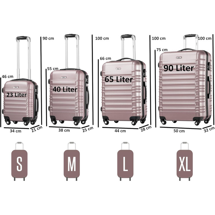 Комплект валіз Zelsius з 4 предметів, рожевий Валізи з твердої оболонки ABS з кодовим замком, 4 колесами та внутрішньою перегородкою Валіза ручної поклажі, комплект з 4 твердих валіз, візок, велика валіза