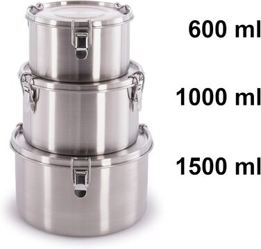Набір харчових контейнерів Tatonka Stack (3 шт.) - Харчові контейнери з нержавіючої сталі різних розмірів - Штабелюються - З кришками та застібками-кліпсами - Нетоксичні та придатні для миття в посудомийній машині M (600 мл / 1000 мл / 1000 мл) Срібний (4
