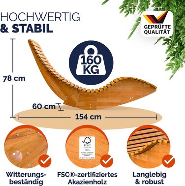 Складаний шезлонг Casaria 2x, водонепроникний, дерев&39яний, вантажопідйомність 160 кг, легкий у догляді, сертифікований FSC, акація, садовий, балконний, шезлонг для сауни, дерев&39яний шезлонг, шезлонг для відпочинку, 195x60 см