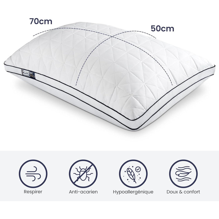 Подушка BedStory Anti-klish з легким наповнювачем з мікрофібри, гіпоалергенна, готельної якості, пухнаста та дихаюча, 50 x 70 см, 2 шт., підходить для сну на боці та на спині 50 x 70 см