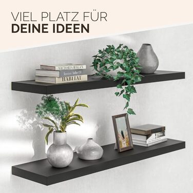 Настінна полиця Casaria, дерев&39яна, чорна, полиця з кронштейном, вантажопідйомність 15 кг, підвісна полиця, кухня, вітальня, коридор, настінна плаваюча полиця, книжкова полиця, плаваюча полиця, матове покриття, 90 см x 90 см, чорний