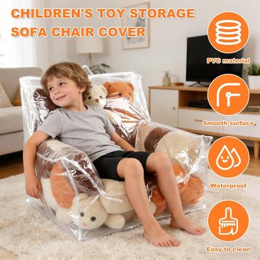Дитяче плюшеве крісло для зберігання іграшок, дитяче крісло для малюків, прозоре м&39яке крісло-мішок з м&39якою іграшкою, чохол для крісла-мішка з ПВХ, крісло-мішок для дитячої кімнати, вітальні, ігрової кімнати, класу