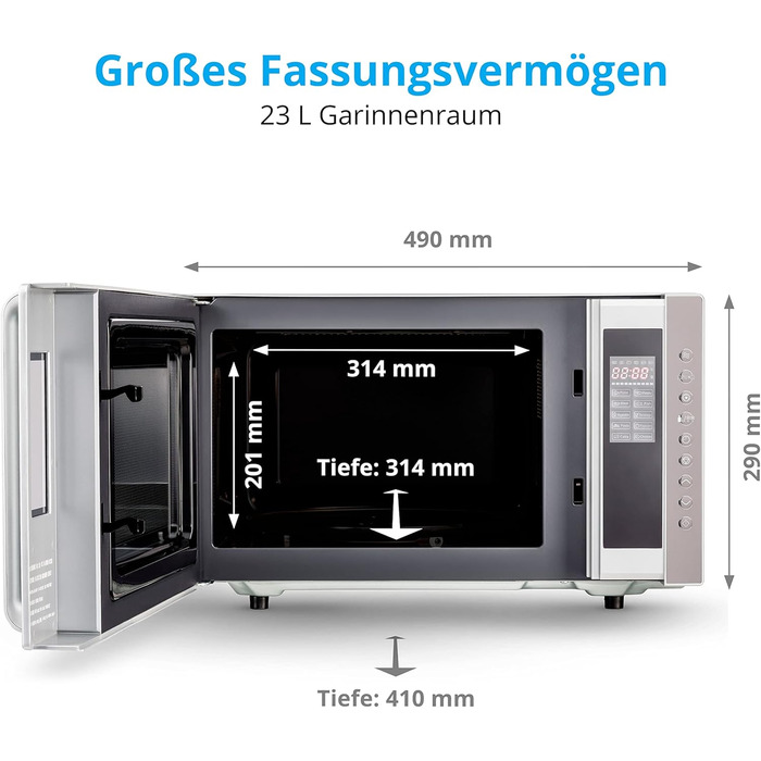 Мікрохвильова піч MEDION 3 в 1 з функцією гриля та гарячого повітря (23 літри, потужність 800 Вт, верхній гриль/потужність гарячого повітря 1200 Вт, окремо стояча, MD17495) срібло