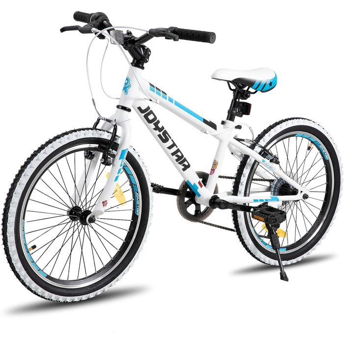 Дитячий велосипед JOYSTAR Lubbock 20 24 дюйми для хлопчиків та дівчаток віком 7-12 років, гірський велосипед хардтейл для дітей з 1/7-швидкісною коробкою передач, білі шиповане покриття, дитячий велосипед білого кольору 20 дюймів з 7-швидкісною трансмісіє