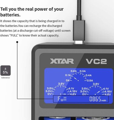 Зарядний пристрій Xtar VC серії VC2 VC2 Plus VC4, USB, РК-дисплей, одночасно заряджає літій-іонні та нікель-металгідридні акумулятори VC2