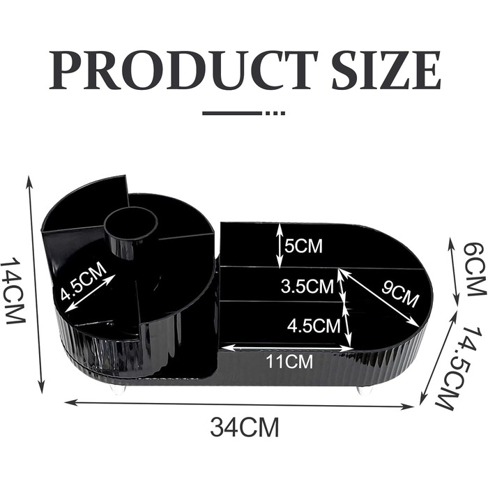 Органайзер для косметичного макіяжу Обертовий пензлик на 360 Органайзер для туалетного столика Органайзер Косметичний органайзер Косметична полиця, пензлик для тіней для помади Футляр для губної помади для декору кімнати, спальні, ванної кімнати (чорний)
