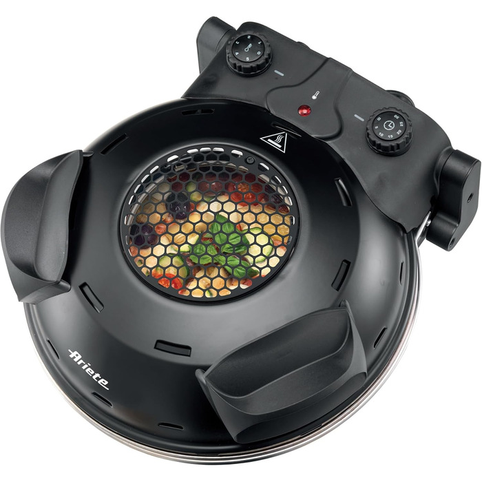 Піч для піци Ariete 928 4 хвилини, ілюмінатор для контролю приготування, 1200 Вт, максимальна температура 400 C, 2 лопатки з нержавіючої сталі, вогнетривкий камінь з антипригарним покриттям, чорний