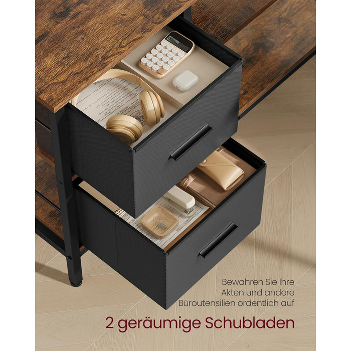 Г-подібний письмовий стіл, 2 місткі шухляди, комп&39ютерний стіл з підставкою для монітора, кутовий стіл, ігровий стіл з регульованою полицею 135 x 105 см, вінтажний коричневий LWD098B01