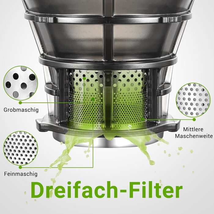 Автоматична універсальна соковижималка AMZCHEF, соковижималка для овочів та фруктів 135 мм та 1,8 л, переможець тесту повільної соковижималки потужністю 250 Вт з потрійним фільтром - чорний