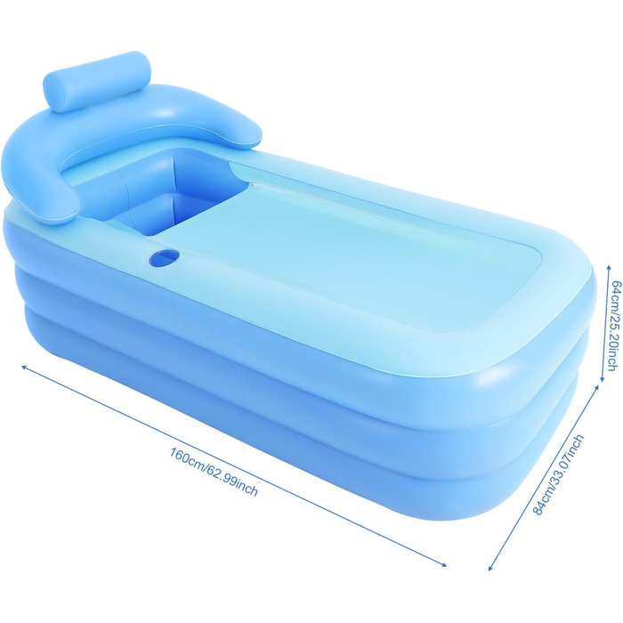 Надувна ванна для дорослих, надувна ванна з портативною функцією складання, повітряний спа-центр з нековзною поверхнею, ванна для внутрішнього та зовнішнього використання для сімейної ванної кімнати або спа-центру, синій колір