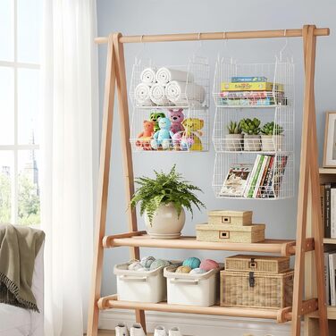 Металева підвісна полиця, 6 ярусів, штабелюваний органайзер для шафи, міцна та компактна підвісна полиця, ідеально підходить для студентських гуртожитків та кемперів, білий колір