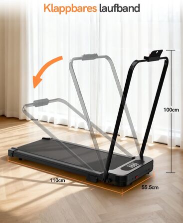 Бігова доріжка HomeFitnessCode Incline - біговий килимок, маленький міні-біговий килимок з нахилом, електричний під столом, 1-8 км/год, чорний