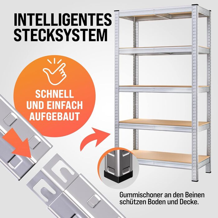Монтажна фурнітура Monzana 2 шт. Міцний стелаж 180x90x40 см 1750 кг 10 полиць МДФ Стелажі для підвалу Стелажі для зберігання Безболтові стелажі Металеві стелажі Стелажі для майстерні Сріблясті Сріблясті 180 x 90 x 40 см