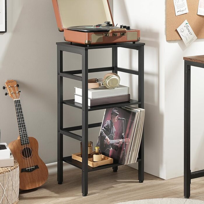 Полиця-драбина HOOBRO, окремостояча полиця, 3-рівнева книжкова полиця, поперечна конструкція, багатофункціональна полиця для зберігання, міцний металевий каркас, індустріальний стиль, для вітальні, спальні, кабінету EBB80CJ01G1 Чорна 40 x 30 x 81 см