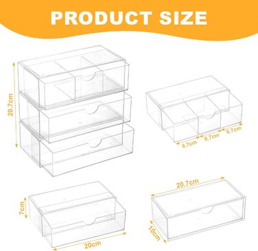Акриловий органайзер для косметики Hejo з 3 предметів, органайзер для макіяжу, органайзер для туалетного столика, органайзер для шухляд у ванній кімнаті, штабелюваний органайзер для макіяжу, контейнер для ватних тампонів для ванної кімнати та комода (проз