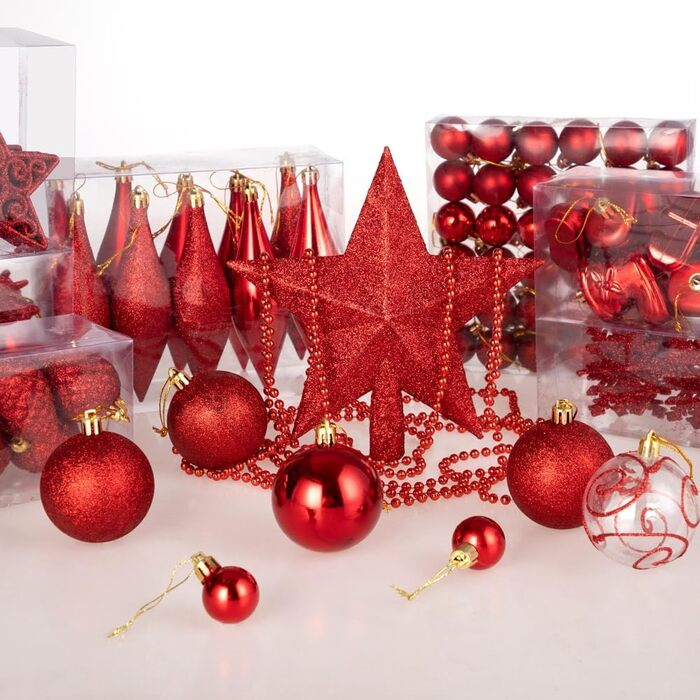 Різдвяні кульки 102 шт червоні Deuba