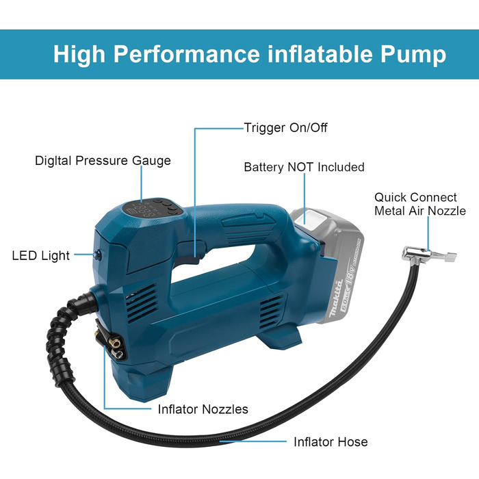 Акумуляторний компресор QUPERR для акумулятора Makita 18 В, електричний акумуляторний повітряний компресор 10,34 бар / акумуляторн