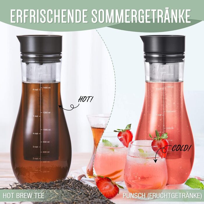 Кавоварка 1.5 л для холодного заварювання, кавоварка холодного заварювання з герметичною кришкою Скляна кава з льодом Глечик Brewer Чайник холодного заварювання, готовий до вживання Холодна кава Глечик Гарячий чай Фруктовий напій Набір блоків заварювання