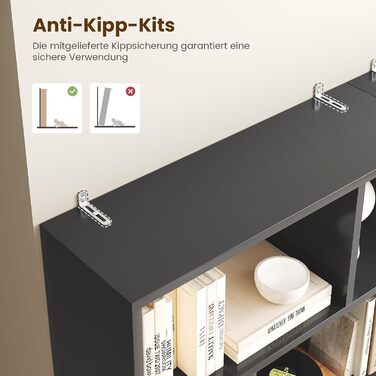 Книжкова полиця, 6-ярусна полиця, окремостояча книжкова шафа з 12 відкритими відділеннями, полиця для вітальні, спальні, ванної кімнати, офісу, сучасна, легко збирається, 173x60x24 см, чорна