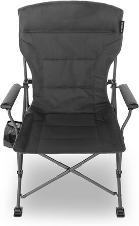 Міцний кемпінговий стілець XXL, вантажопідйомність до 250 кг, з підлокітниками, тримачем для напоїв, сумкою-холодильником та міцною сталевою рамою, крісло для риболовлі, складне, довговічне, темно-сірий колір