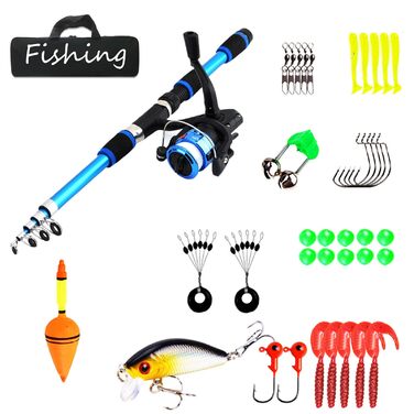 Рибальський набір 1,8 м для дітей, стартовий набір для дитячої риболовлі, вудка з вуглецевого волокна з котушкою, телескопічна вудка, котушка, рибальські аксесуари для дітей віком 3-10 років