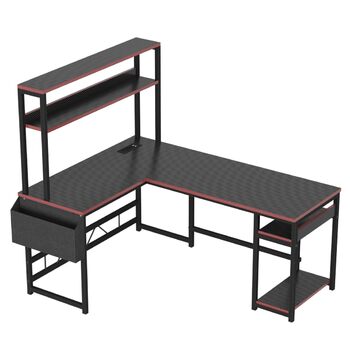 Кутовий ігровий стіл Devoko 155x100 см - світлодіодне освітлення, 2 розетки 2 USB-порти, чорний - Комп&39ютерний стіл із місцем для зберігання для геймерів та домашнього офісу 155 x 100 см, чорний