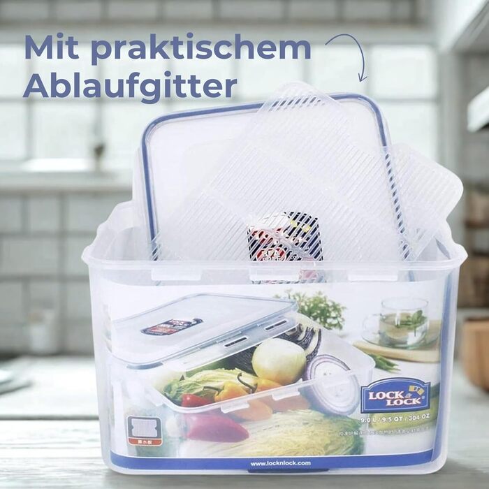 Герметичний контейнер Lock&Lock Classic з ручками та зливним отвором, 10 л 29,5 x 23 x 20,3 см 100 герметичний та водонепроникний контейнер для зберігання продуктів з кришкою Морозостійкий контейнер 10 л зливна решітка