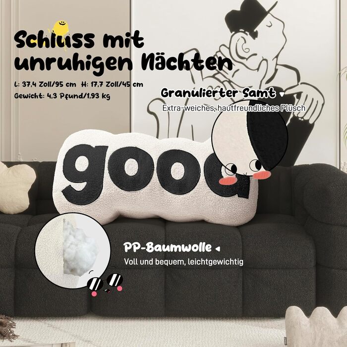 Подушка для спинки Johnear Good Alphabet, плюшева подушка з літерами, подушка для спинки ліжка, подушка для читання, подушка для спинки ліжка, ідеально підходить для читання, перегляду телевізора, відпочинку або як підтримка спини (біла)