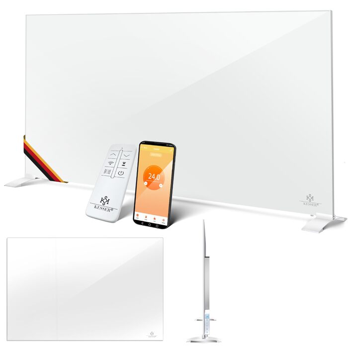 Інфрачервоний обігрівач KESSER 520 Вт, алюмінієвий обігрівач, енергозберігаючий, окремостоячий та настінний, електричний обігрівач 2-в-1 з датчиком відкритого вікна дистанційним керуванням та керуванням через додаток, термостат, інфрачервона нагрівальна п