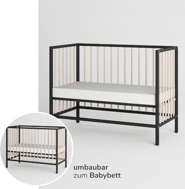 Дитяче ліжечко Smann 60x120 см - підходить від 0 до 4 років - на колесах та трансформується в дитяче ліжечко - система ременів безпеки та регулювання висоти для всіх ліжок - натуральний колір