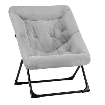 Розкладне крісло-блюдце, зручне крісло зі штучним хутром, розкладне крісло для відпочинку для підлітків та дорослих, великі крісла для читання у вітальні, спальні, гуртожитку, сірий