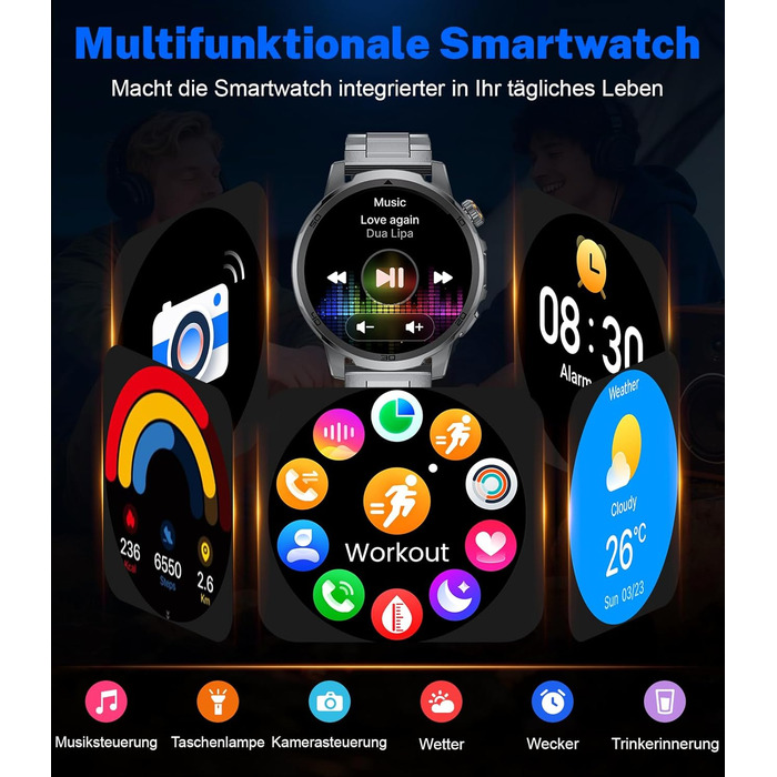 Розумний годинник FEELNEVER Military для чоловіків з акумулятором 1000 мАг/великим сенсорним екраном HD 1,85 дюйма/світлодіодним підсвічуванням, фітнес-годинник з 2 ремінцями/110 спортивних режимів, відстеження серцевого ритму/сну, водонепроникний IP68, г