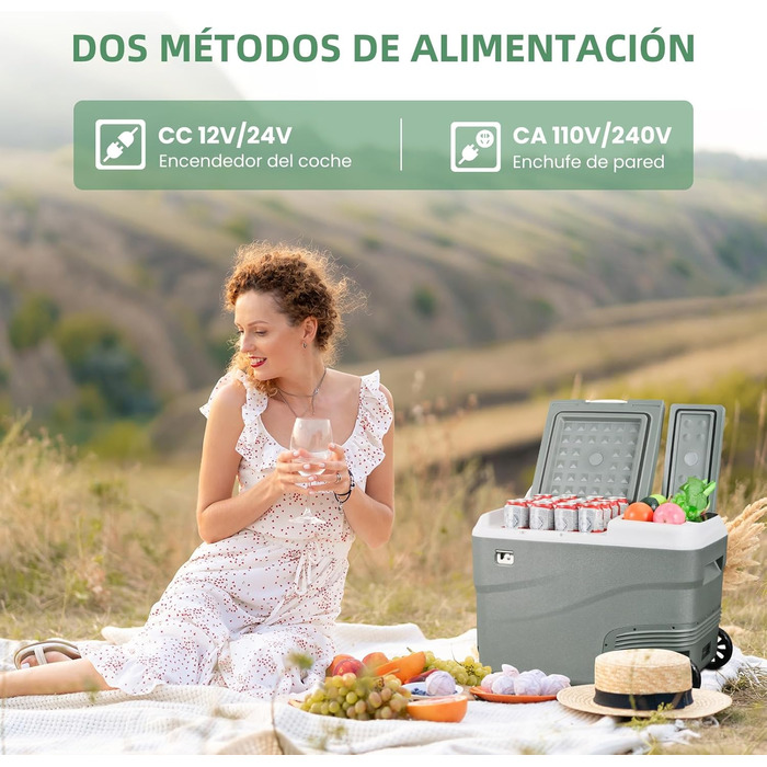 Портативний електричний холодильник, 38 л, подвійна зона охолодження, портативний, для автомобіля, 12 В / 24 В постійного струму 1