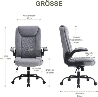 Ергономічне офісне крісло CASTLOVE, крісло керівника з м&39якими підлокітниками, складне, регульоване по висоті, функція гойдання та підголівник, зручне для домашнього офісу, вантажопідйомність 150 кг, сіра тканина