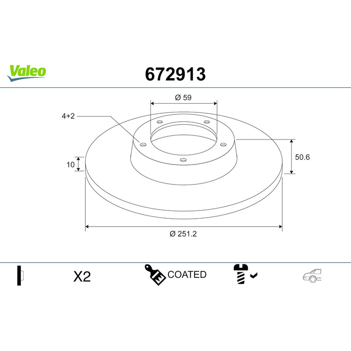 Комплект гальмівних дисків Valeo 672913 з покриттям, задня вісь (2 шт.)