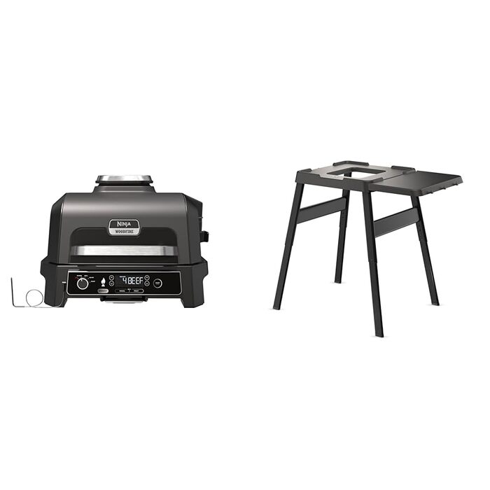 Електричний гриль Ninja Woodfire Pro XL багатофункціональний вуличний гриль 4-в-1 з регульованою підставкою та допоміжним столом