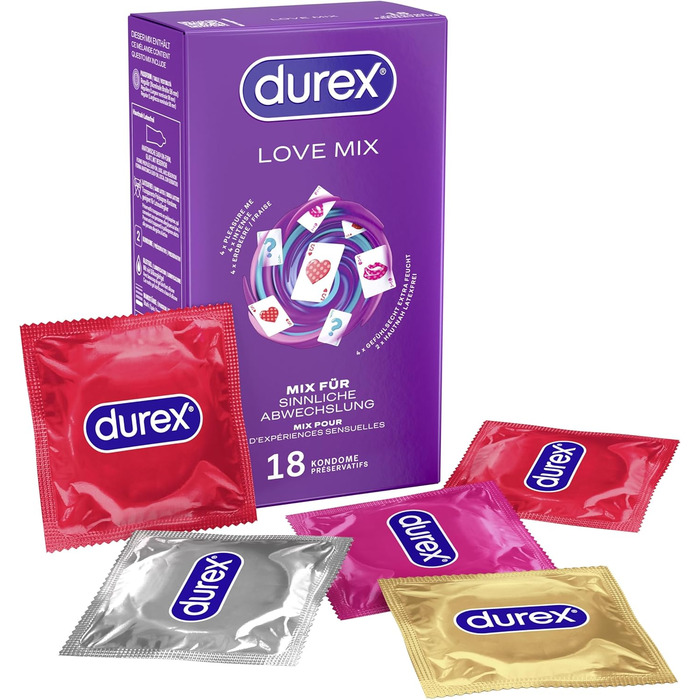 Асортимент презервативів Durex Love Mix універсальний мікс-набір із 5 різними варіантами презервативів, які можна спробувати упаковка з 18 шт. (1 x 18 шт. ) 18 шт. (1 упаковка)