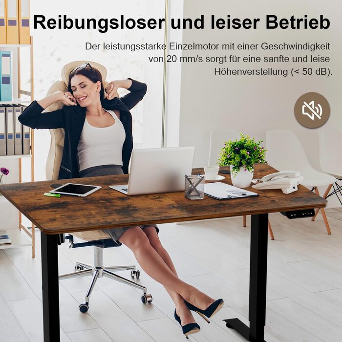 Електричний стіл з регульованою висотою 120 x 60 см, офісний стіл, стіл для роботи стоячи, комп&39ютерний стіл з пам&39яттю положення та технологією запобігання зіткненням, вінтажний стиль, 120 x 60 см