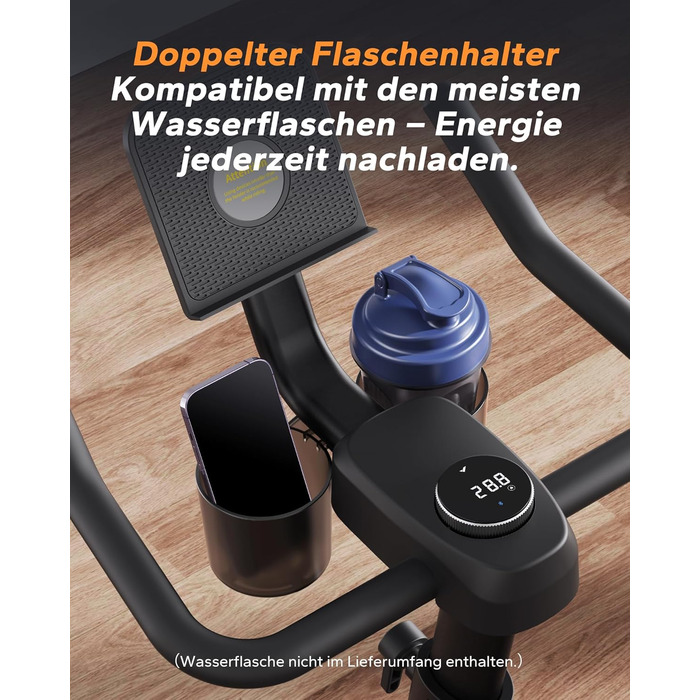 Велотренажер MERACH з регульованим опором, тихий домашній тренажер з покращеним світлодіодним монітором, тримачем для планшета, велотренажер для кардіотренувань вдома, спеціальний додаток, до 136 кг, чорний