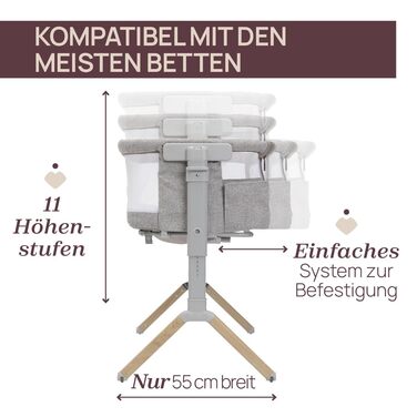 Дитяче ліжечко Chicco Next2Me Armonia, відкидні бічні поручні, 11 положень висоти, регулювання висоти від 66 до 83 см, 4 колеса, чудова циркуляція повітря, світло-сірий меланж