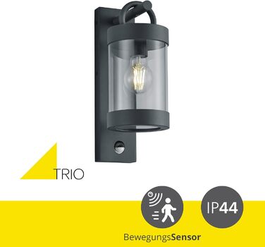 Настінний вуличний світильник Trio Sambesi 204169142, литий алюміній антрацит, прозорий акрил, E27, з датчиком руху, сучасний стиль